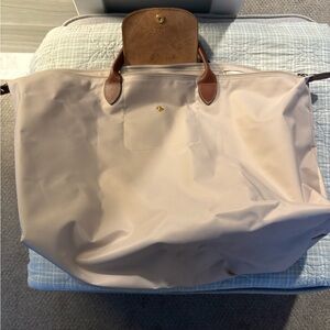 Longchamp Light Beige Travel Bag with Brown Accents